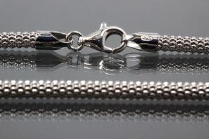 Popkornkette ca.Maße Ø3,7mm mit Karabiner, 925/- Silber rhodiniert
